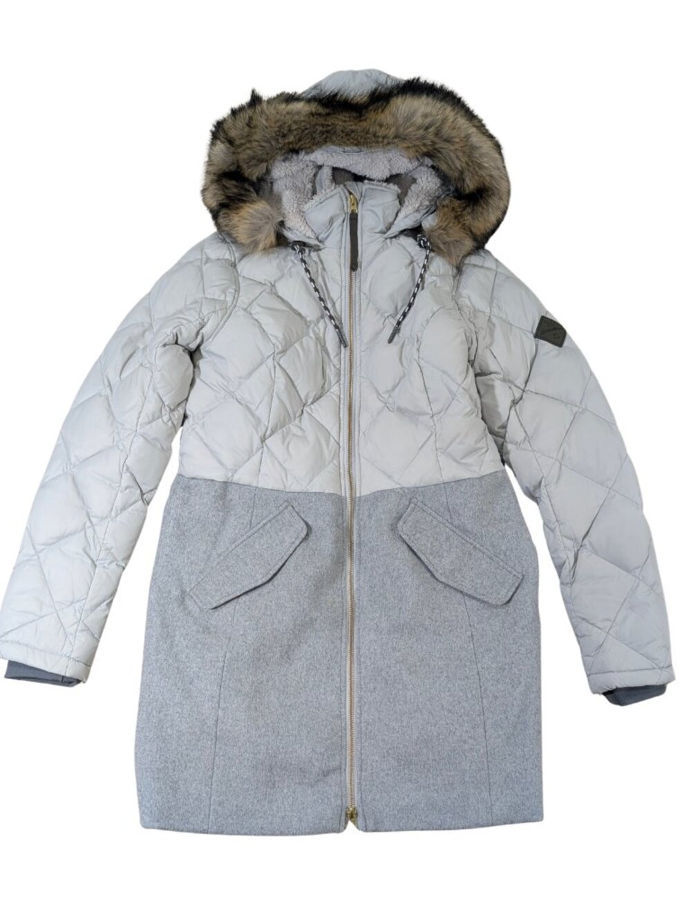 Eddie Bauer Lanely Hybrid Down Parka Coat Womens Small Gray Removable Fur Trim